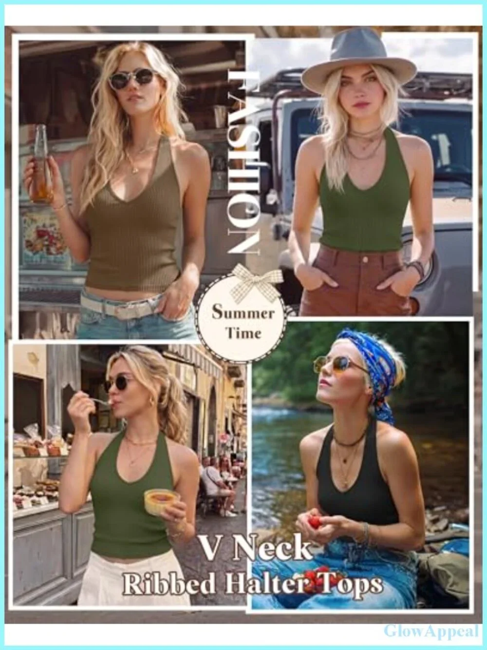 3 Pack Halter Cotton Tank Tops V Neck Cami Shirts Ribbed Sleeveless Summer Y2K